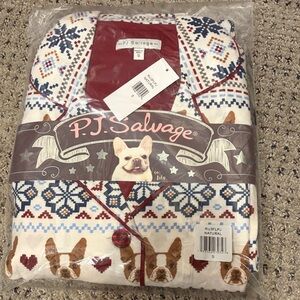 P.J. Salvage Cream Fair Isle & Dog Print Pajama Set with Red Trim
